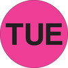 A Picture of product 969-467 Days of the Week Labels.  1" Circle.  Printed "TUE".  Fluorescent Pink Color.