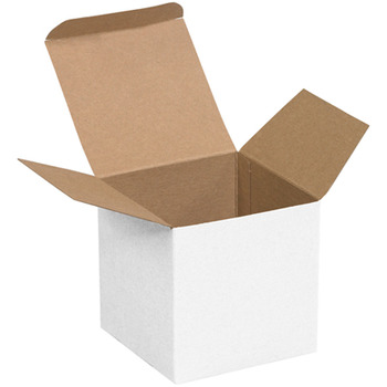 Reverse Tuck Folding Cartons.  4" x 4" x 4".  White Color.