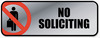 A Picture of product COS-098208 COSCO Brushed Metal Office Sign, No Soliciting, 9 x 3, Silver/Red
