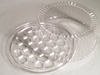 A Picture of product 329-456 DisplayCake® Round Cake Tray with Dome Lid.  8" Diameter, 1-2 Layer Cake.  Clear Base, Clear Dome.