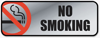 COSCO Brushed Metal Office Sign, No Smoking, 9 x 3, Silver/Red