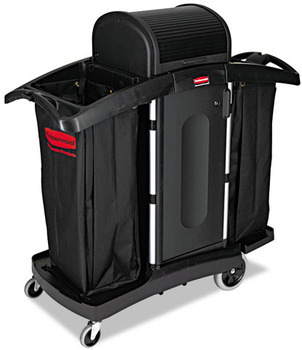 Rubbermaid® Commercial High-Security Housekeeping Cart, 2-Shelf, 22w x 51 3/4d x 53 1/2h, Black/Silver