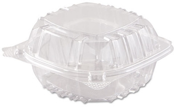 Dart ClearSeal® Plastic Hinged Lid Sandwich Containers. 6.0 X 5.8 X 3.0 in. Clear. 125 containers/sleeve, 4 sleeves/case.