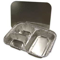Western Plastics 3 Compartment Hi-Divider Combo Foil Container. Includes Lid. 250/cs.