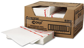Chix® Food Service Towels, 13 x 21, Cotton, White/Red, 150/Carton