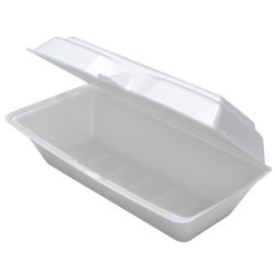 Foam Hinged Lid Container. White Large Rectangular, Deep. 9-3/4" x 5" x 3-1/4", 560/Case