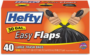 Hefty® Easy Flaps® Trash Bags, 30gal, Black, 40/Box