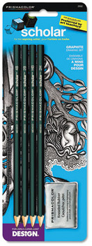 Prismacolor® Scholar™ Graphite Pencil Set, 4B, 2B, HB, 2H Pencils, Kneaded Eraser