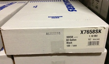 Can Liner.  60 Gallon.  38" x 58".  1.10 Mil.  Black Color. Flat pack.