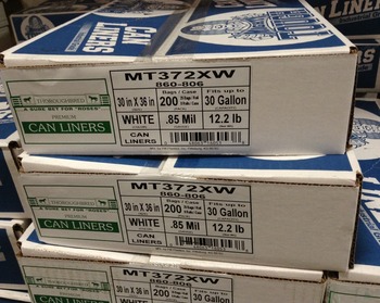 Can Liner.  30" x 36".  20 - 30 Gallon.  0.85 Mil.  White Color.  Perforated Roll.  Star Seal Bottom.