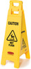 A Picture of product 966-523 Rubbermaid Floor Sign with "Caution Wet Floor" Imprint, 4-Sided. 38" L x 12" W x 37" H. 16" Deep. Yellow. Foldable.
