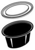 A Picture of product 106-500 Souffle Cup.  1 oz.  Black with Lid.  Oval Shaped.  Microwavable.