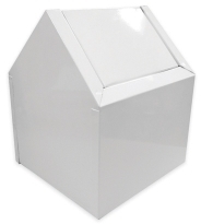 Hospeco Double Entry Swing Top Floor Receptacle. White. Metal. 9" W x 9" D x 10.75" H.