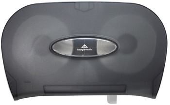 GP Two Roll Side-by-Side Covered Bathroom Tissue Dispenser.  Holds two 4-inch rolls.  Translucent Smoke Color.
