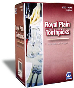 Toothpicks.  Individually Wrapped in Cellophane.  Birch Wood.  1,000 Picks/Box.