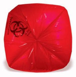 Can Liner.  24" x 30".  8 - 10 Gallon.  3.00 Mil.  Red, Printed "Infectious Waste".  Individually Folded in Dispenser Box.