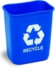 A Picture of product 561-122 Rectangular Commercial Plastic Recycling Wastebasket.  28 Quart.  10-1/2" x 14-1/2" x 15" Tall.  Blue Color with White Recycle Message.