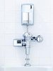 A Picture of product 603-808 AutoHygiene System for Urinals.  Chrome Finish.  Contains: AutoFlush Unit for Urinal, AutoClean Dispenser, Stainless Steel Tube, Saddle Kit, and Purinel Refill.  Batteries Included.  Does not include saddle connection kit (sold separately).