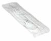 A Picture of product 191-984 Cutlery Kit.  Heavy Weight.  White Color.  Wrapped Kit of Knife, Fork, Teaspoon, 13" x 13" 1-Ply Napkin.