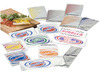 A Picture of product 209-254 Foil-Out Laminated Bag.  4" x 2" x 10".  Retro Design, Printed "Fresh Hot Delicious", Purple / Red Colors.