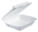 Foam Hinged Lid Container with Removable Vented Lid.  Single Compartment.  9.4" L x 9.0" W x 3.0" H.  100 Containers/Sleeve. 200/cs