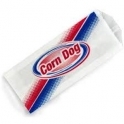 Corn Dog Bag. Grease Resistant Paper. 3" x 3/4" x 7". Conventional Style, Retro Design (Blue/Red Colors).