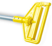 Invader® Side Gate Stirrup Wet Mop Handle.  Large Yellow Plastic Head.  60" Gray Aluminum Handle.  Use with narrow headband mops.. Yellow Head, Gray Handle Color.