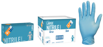 Gloves. Nitrile, Powder-Free, Blue Color, 2X Size. 100 Gloves/Box, 10 Boxes/Case, 1,000 Gloves/Case.