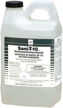 Sani-T-10® 12. No rinse sanitizer. For use with Clean On The Go® , 3-Sink System chemical management dispenser. EPA Reg. #5741-13. 2 Liters.