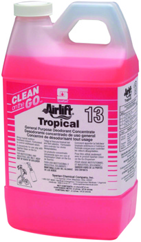 Airlift® Tropical 13. Air freshener & routine deodorizer. Tropical scent. Use with standard Clean on the Go Dispenser or Lock & Dial dispenser. 2 Liters.