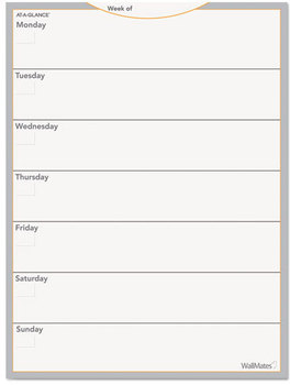AT-A-GLANCE® WallMates® Self-Adhesive Dry Erase Planning Surfaces Weekly 18 x 24, White/Gray/Orange Sheets, Undated