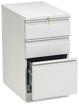 HON® Brigade® Mobile Pedestal with Pencil Tray Insert, Left/Right, 3-Drawers: Box/Box/File, Letter, Light Gray, 15" x 22.88" 28"