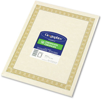 Geographics® Archival Quality Parchment Certificates, 8-1/2 x 11, Natural Diplomat Border, 50/Pack