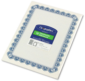 Geographics® Archival Quality Parchment Certificates, 8-1/2 x 11, Blue Royalty Border, 50/Pack