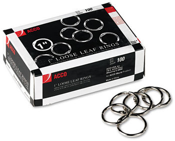ACCO Loose-Leaf Book Rings Metal 1" Diameter, 100/Box