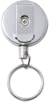 Advantus® Heavy-Duty Steel Chain Retractable ID Card Reel,  18" Extension, Black/Chrome, 6/Pack