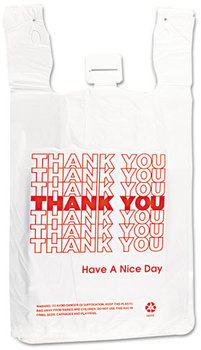 Inteplast Group HDPE Film T-Shirt Bag with Thank You Print. 14 mic. 12 X 7 X 13 in. White. 500/case.