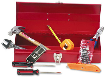 Great Neck® 16-Piece Light-Duty Office Tool Kit,  Metal Box, Red