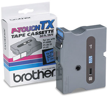 Brother P-Touch® TX Series Standard Adhesive Laminated Labeling Tape,  PT-PC, PT-30/35, 1w, Black on Blue