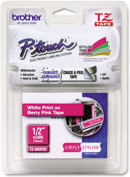 Brother P-Touch® TZe Series Standard Adhesive Laminated Labeling Tape,  1/2" x 16.4 ft., White/Berry Pink