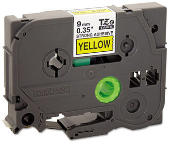 Brother P-Touch® TZe Series Extra-Strength Adhesive Laminated Labeling Tape, 3/8w, Black on Yellow