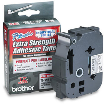 Brother P-Touch® TZe Series Extra-Strength Adhesive Laminated Labeling Tape, 1w, Black on Matte Silver