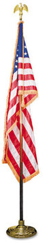 Advantus® Deluxe U.S. Flag and Staff Set, 8 ft Oak Staff, 2" Gold Fringe, 7" Goldtone Eagle