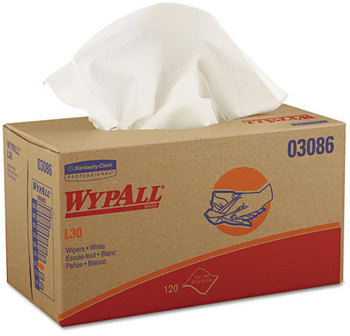 WypAll* L30 Wipers,  10 x 9 4/5, White, 120/POP-UP Box, 10 Boxes/Carton