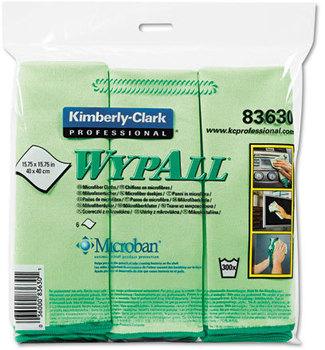WypAll* Microfiber Cloths with Microban® Protection, Microfiber 15 3/4 x 15 3/4, Green, 24/Carton