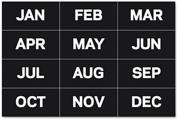 MasterVision® Interchangeable Magnetic Characters,  Months Of The Year, Black/White, 2" x 1"