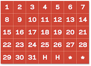 MasterVision® Interchangeable Magnetic Characters,  Calendar Dates, Red/White, 1" x 1"