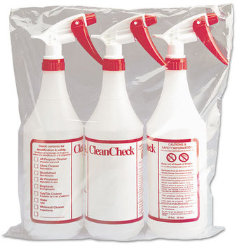 Boardwalk® Trigger Spray Bottle,  32 oz, Clear/Red, HDPE, 3/Pack