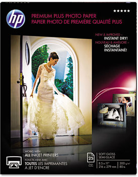 HP Premium Plus Photo Paper,  80 lbs., Soft-Gloss, 8-1/2 x 11, 25 Sheets/Pack