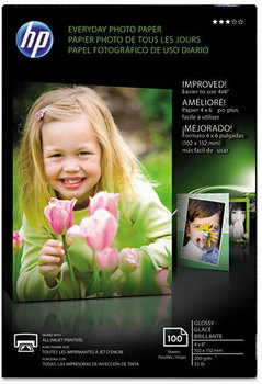 HP Everyday Glossy Photo Paper,  53 lbs., 4 x 6, 100 Sheets/Pack